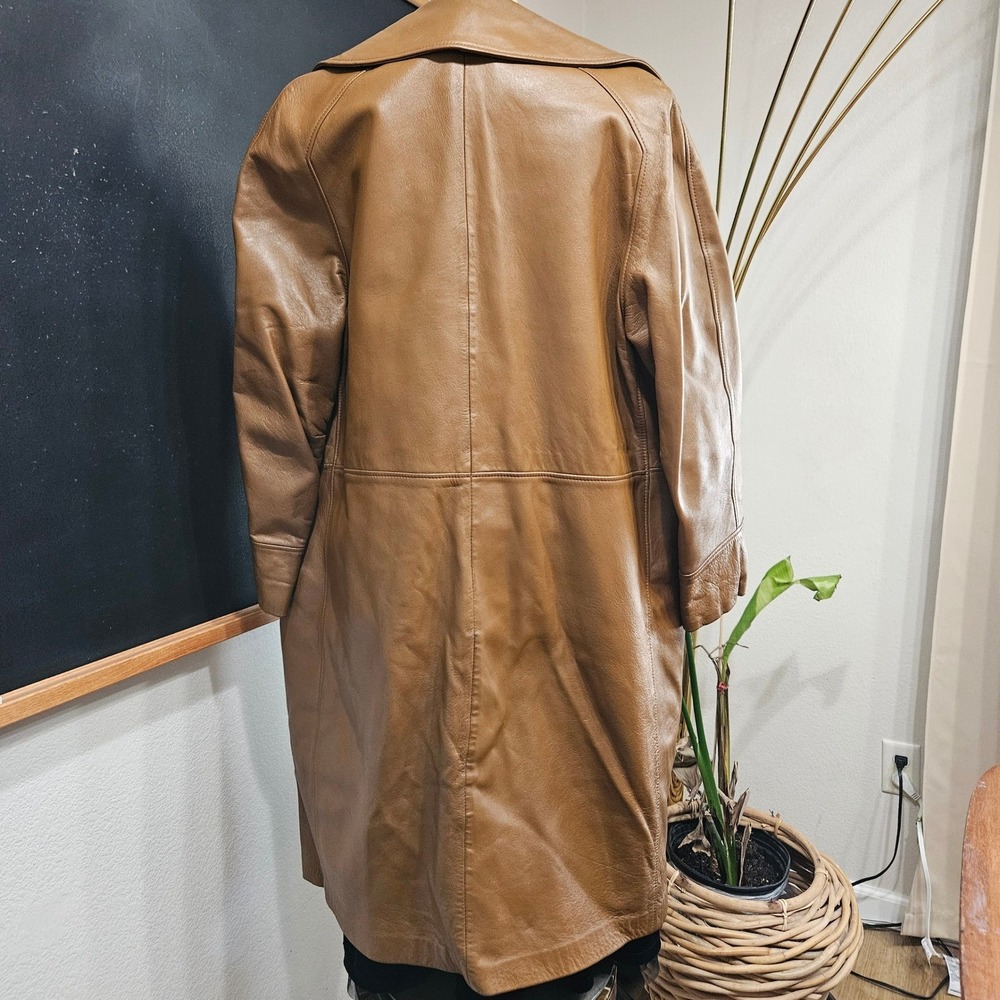 Vintage 70s Genuine Leather Trench Coat Caramel Brown Coast Sportswear Canada - Picture 3 of 6